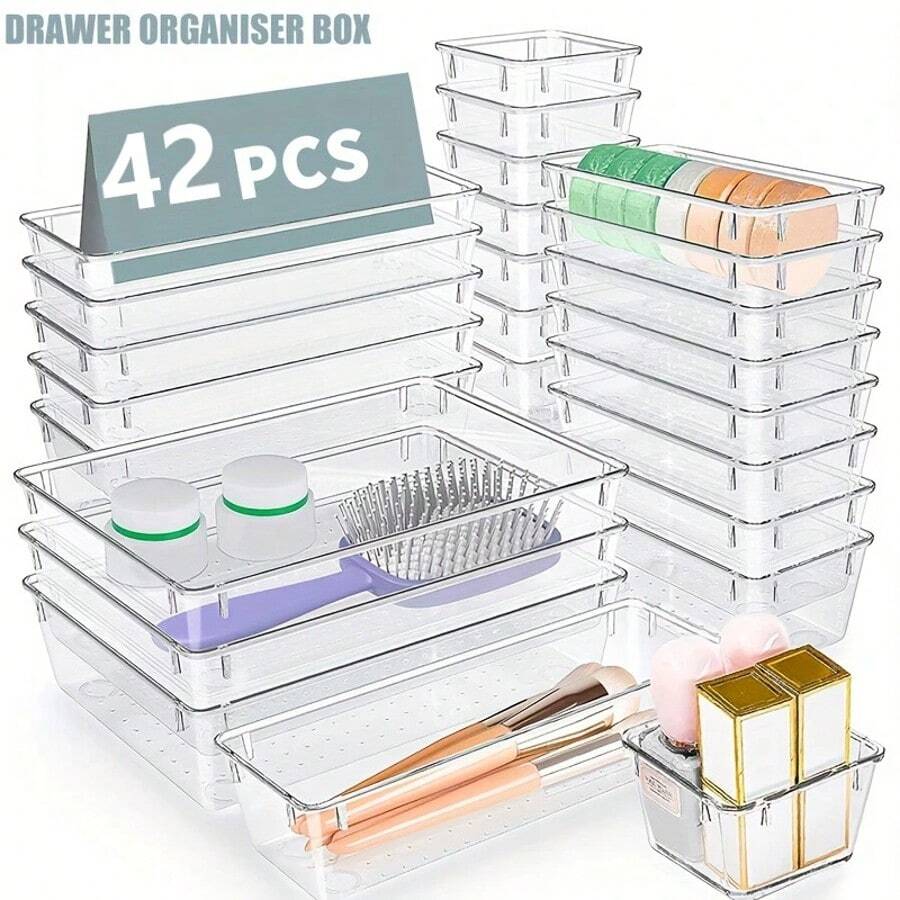 VOOVA 42/24pcs Transparent Plastic Drawer Storage Container - Transparent - View 1