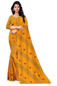 Estationeryhouse Bandhani Diagonal Print With Unstitched Blouse Piece - Mustard - View 3
