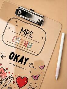 Customized Text Teacher Clipboard, Personalized Name Acrylic Clipboard, Cute Cartoon Floral Bow Print, Customized Name File Board, Back To School Teacher Appreciation Gift, Office And School Supplies - Multicolor - View 7