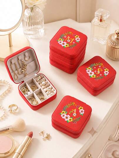 Initials Pattern Portable Small Travel Jewelry Storage Case For Women,Jewelry Box For Earrings Rings Necklaces Bracelets,Festival An Ideal Gift