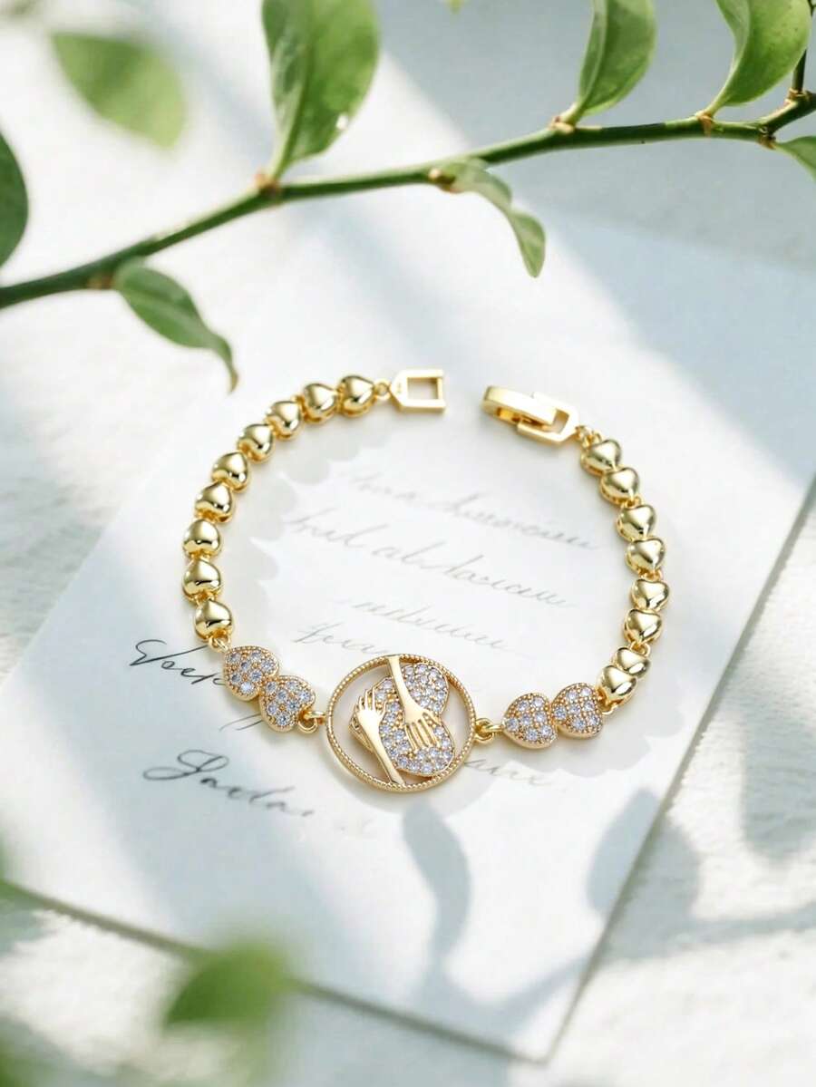 1pc 14K Gold Plated Delicate Hug Bracelet, Best Friendship Symbol Gift For Friends And Girlfriends - Gold - View 1