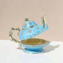 SIQIZHOU 1pc Enamel Decorated Teapot Jewelry Box, Exquisite Carved Enamel Jewelry Storage Box, Wedding Ring Box, Valentine's Day, Birthday Gift - Multicolor - View 4
