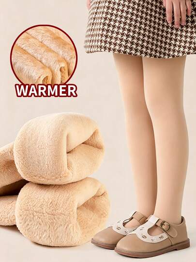 1pc Girls Apricot Warm Leggings, Children's Winter Thermal Lined Thermal Tights, Thick Warm Pants, Suitable For Daily Wear And Dance, Autumn/Winter Fashion Style (5-15°C)