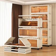 Rolling Storage Cabinet, 5-Tier Stackable Plastic Storage Tower With Lid, Foldable Tall Storage Rack, Suitable For Wardrobe, Living Room, Dorm, Essential For Seasonal Storage - Transparent - View 1