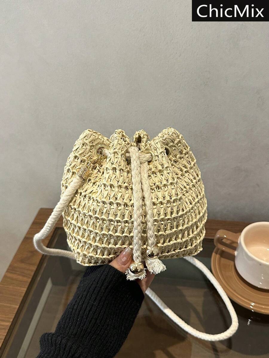 Bolso Bandolera Mini Tipo Cubo con Cadena de Color Liso de Moda - Caqui - Ver 1