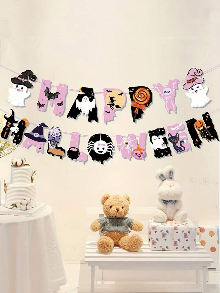 Festive Halloween Party Ghost Banner - No Electricity Required - Multicolor - View 1