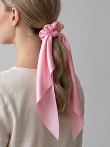 2pcs Solid Color Cashew Flower Ribbon Hair Scrunchies Hair Accessories - Baby Pink - View 3