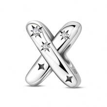 1 pieza Encanto de cuentas de la serie de iniciales estrelladas de estilo cielo estrellado celestial de plata de ley S925 de baja alergia, adecuado para pulsera original, fabricación de joyas DIY para mujeres, regalo de cumpleaños - Blanco - Ver 37