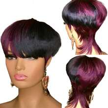 Short Pixie Cut Wig For Women Human Hair 1B/Purple Colored Short Wig For Layered Pixie Wigs Brazilian Human Hair Glueless Wig Daily Use,Party Wig None Lace Front Full Machine Made Wigs Throw On And Go Wig - Multicolor - View 3