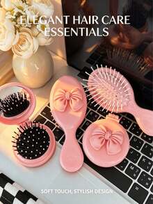 1 Bow Airbag Comb Massage Scalp Portable Shell Comb Girl Comb Student Comb Foldable Comb - Multi-Color Foldable Comb, Portable Built-In Mirror - Multicolor 2 - View 4