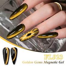 FOUR LILY 1pc 10ml Gold Gemstone Cat Eye Gel Nail Polish, Gold Glossy Magnetic Semi-Permanent Soak-Off UV LED Gel Nail Polish, Suitable For Summer Nail Art, Home And Salon DIY Nail Supplies - Multicolor - View 6