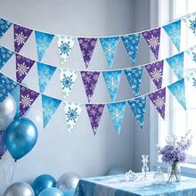 1/3/5 Sets Winter Party Decorations Snowflake Bunting Snow Scene Paper Banners, For Winter Themed Birthday Party Decorations Supplies - Snowflake Triangle Flag - View 10