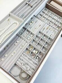 8pcs Grey Jewelry Display Storage Tray Set, Velvet Jewelry Display Tray, Suitable For Storing Earrings, Studs, Necklaces, Rings, Bracelets, Watches, Lipsticks, Perfumes, Cosmetics, Etc., Ideal For Use In Bathroom, Bedroom, Vanity, Multiple Styles Available, Perfect Gift - Multicolor - View 2