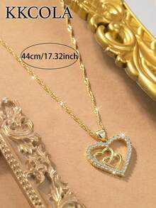 KKCOLA 2pcs/Set Fashion Multi-Strand Beaded Knife-Textured Bracelet + Heart Necklace, Party Gathering Holiday Gift Jewelry Accessories, Popular Jewelry Chain For Daily Matching - Yellow Gold - View 6