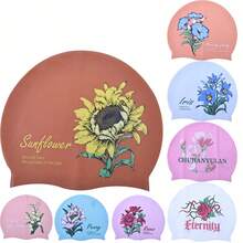 1pc Silicone Swimming Cap, Exquisite Floral Petal Print, Waterproof And Non-Irritating To Head, Fashionable New Style Swimming Cap Suitable For Swimming Pool, High Elasticity Swimming Cap - Multicolor - View 2