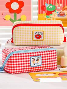 1set/1PC Aesthetic Dopamine Color Block Prism Grid Pencil Case And Keychain, Large Capacity Cute Pencil Holder & Makeup Bag For Women, Fashionable Ins Style Stationery Storage Box, Pencil Case, Portable Pen Bag, Travel Toiletry Bag, Pencil Box, Pen Case, Desktop Storage Bag, Washable Office & School Supplies Gift Set, Back To School Gift (Yellow/Blue/Red/Green) - Multicolor - View 7