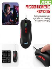 1個 AOC GM180 RGB 有線電競滑鼠，7 個可編程按鈕，800-7200 可調 DPI，1.5m 編織 USB 線，輕量人體工學光學電競滑鼠，適用於 Windows PC 筆記型電腦桌上型電腦 - 查看 2