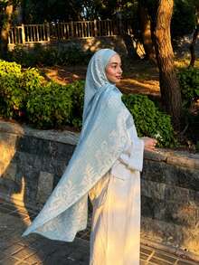 1PC Women's Blue Plaid Lace Digital Print Headscarf, Lightweight Sun Protection Fashion Versatile Headscarf For Summer, Suitable For Daily Wear - Multicolor - View 3