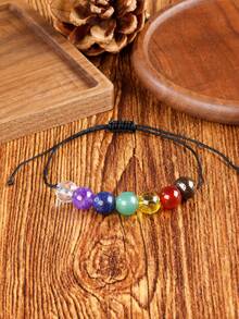 Elegante braccialetto con 7 pietre chakra, braccialetto regolabile con cristalli di equilibrio, gioiello fatto a mano intrecciato con energia Reiki curativa, stile vintage boho per donne e uomini - Multicolore - Visualizzare 4