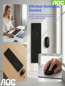 1 Set AOC KM300 Wireless Keyboard And Mouse Combo, Slim Design, Business/Home Office, Fashion Classic Set, Minimalist Keyboard And Mouse Set, Lightweight Portable Durable, Multi-Device Compatible - View 2