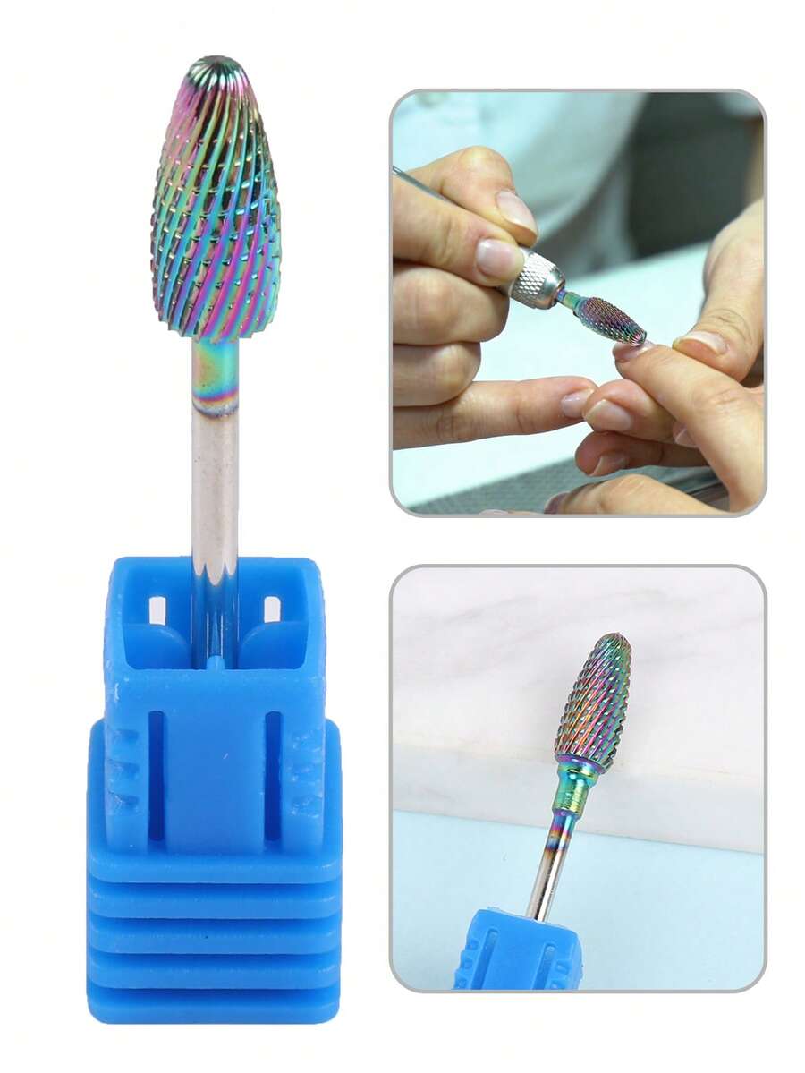 彩虹鎢鋼美甲鑽頭 1入 3/32" 火焰錐形碳化物美甲磨頭,適用電動美甲機,美甲美足工具,可用於去除凝膠指甲油、清理角質層 - 彩色 - 查看 1