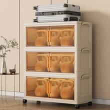Rolling Storage Cabinet, 5-Tier Stackable Plastic Storage Tower With Lid, Foldable Tall Storage Rack, Suitable For Wardrobe, Living Room, Dorm, Essential For Seasonal Storage - Transparent - View 4