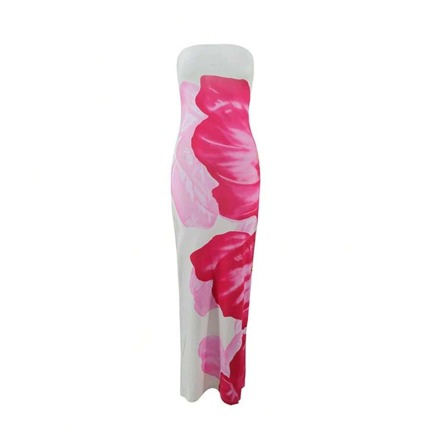 Sexy, Fitted, Printed, Strapless Dress With A Slit And A Body-Hugging Cut. - 粉色 - 查看 1