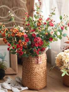 2pcs Artificial Wild Rose Plant Decor, Realistic UV-Resistant Faux Multi-Flower Roses, Suitable For Wedding Bridal Engagement, Birthday Holiday Party Decoration, Farmhouse Style, Living Room, Tabletop Centerpiece, Vase Home Decor - Multicolor - View 3
