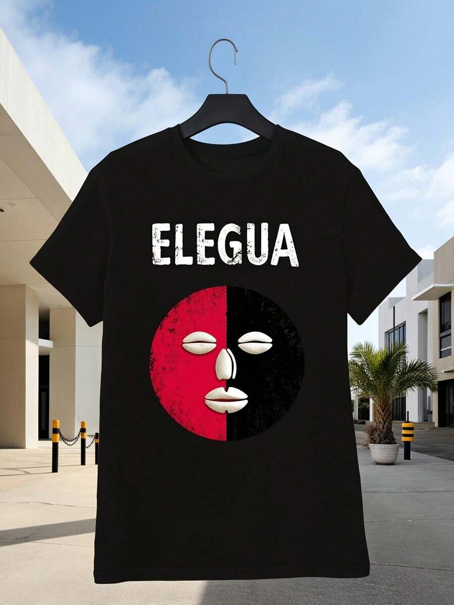 Camiseta Elegua African para eventos, playa, deportes, ropa de exterior, atuendo casual para todo el año. Camiseta retro casual de manga corta con cuello redondo y estampado, adecuada para e - Negro - Ver 1