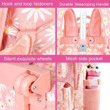 3pcs/Set Girls Daisy Print Pom Pom Pendant Durable Oxford Cloth Rolling Luggage Bag With Adjustable Shoulder Strap Zipper Closure Sweet Student Backpack Set, Suitable For School And Travel - Single Pull Rod, Three Front Pockets, Daisy - View 5