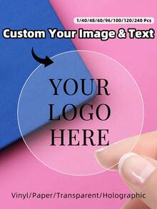 1/40/48/60/96/100/120/240pcs Customized Stickers, Waterproof Paper Stickers, Transparent Stickers, Personalized Business Labels, Custom Logo Stickers For Wedding Birthday Baptism, Personalized Pattern Printing - Multicolor - View 1