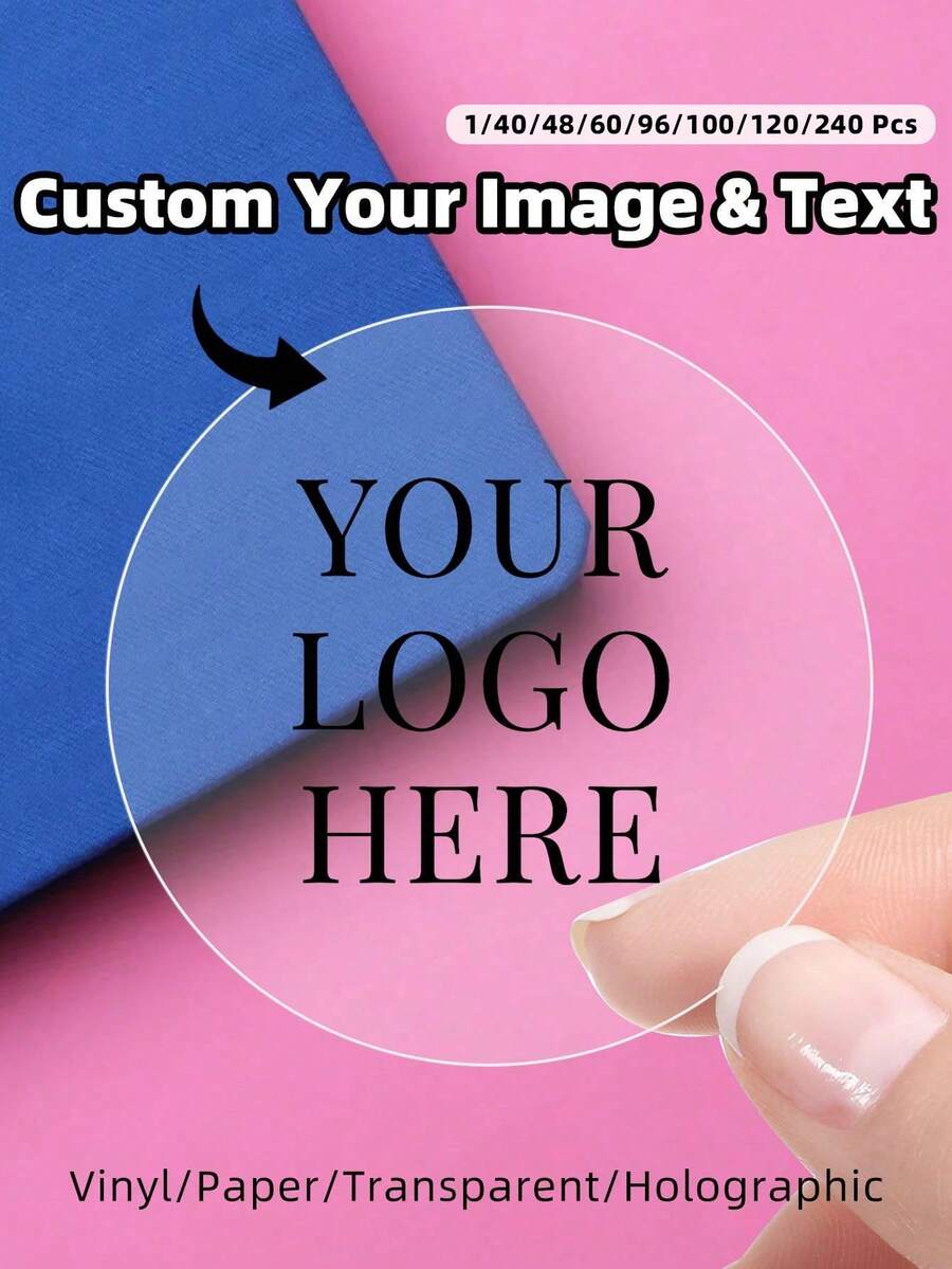1/40/48/60/96/100/120/240pcs Customized Stickers, Waterproof Paper Stickers, Transparent Stickers, Personalized Business Labels, Custom Logo Stickers For Wedding Birthday Baptism, Personalized Pattern Printing - Multicolor - View 1