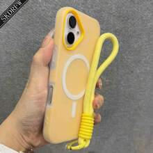 1 Stylish Phone Case, Does Not Include Lanyard Or Stand, New Minimalist Niche Design With Large Holes, Light Yellow Jelly Skin Feel, Two-In-One Magnetic Protective Case With Hand Strap For 17 17air 17pro 17promax 16 16plus 16pro 16promax 15 15pro 15promax 14 14pro 14promax 13 13pro 13promax 12 12pro 12promax 11, Can Store Photos. - 黃色 - 查看 1