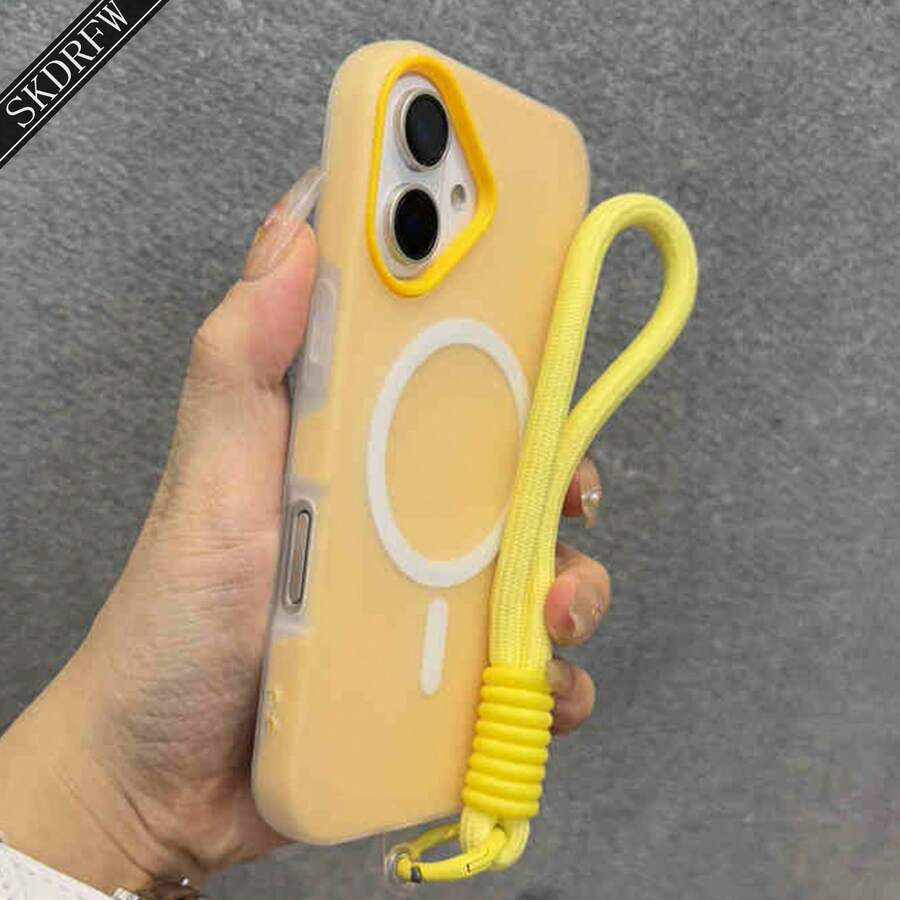 1 Stylish Phone Case, Does Not Include Lanyard Or Stand, New Minimalist Niche Design With Large Holes, Light Yellow Jelly Skin Feel, Two-In-One Magnetic Protective Case With Hand Strap For 17 17air 17pro 17promax 16 16plus 16pro 16promax 15 15pro 15promax 14 14pro 14promax 13 13pro 13promax 12 12pro 12promax 11, Can Store Photos. - 黃色 - 查看 1