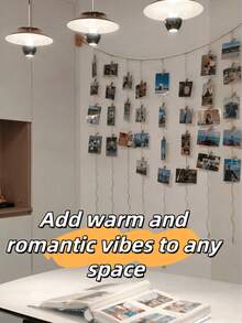 Photo Clips (3.5cm*0.7cm) + Hemp Rope, Create A Decorative Memory Display, It Can Hang Polaroids, Postcards, Notes And Small Artworks, Transforming Blank Walls Into A Beautiful Memory Display Wall, Ideal For Bedroom, Living Room, Dorm, Wedding And Party Decoration. This Easy-To-Use Set Supports Rearranging Your Favorite Moments Anytime, Adding A Warm And Romantic Atmosphere To Any Space. - Multicolor - View 4