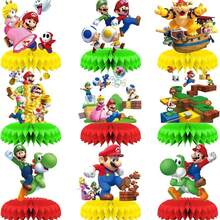 SUPER MARIO BROS. 1 Set Décoration de Centre de Table Mascotte d'Aventure en Nid d'Abeille, Cadre en Papier Pliable à Double Couche, Arrangement de Table pour Fête d'Anniversaire, Accessoires de Photographie de Scène de Fête de Célébration et Décoration d'Événement Thématique, Convient pour la Stylisation de Fête Surprise pour Filles - Multicolore - Voir 2