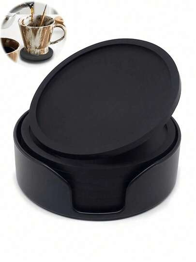 1/6pcs Black Round Silicone Heat-Resistant Coasters, Coffee Table Kitchen Office Bar Furniture Protection Pads, Universal Coasters, Mother's Day Father's Day Thanksgiving Holiday Gifts Party Supplies