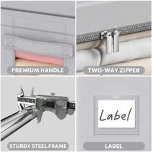 3Pack Frame Storage Box - Clothes Storage Bin Bags Oxford Fabric Foldable Stackable Container Organizer Set with Clear Window and Carry Handles Grey, Extra Large-100L - Gris - Ver 6
