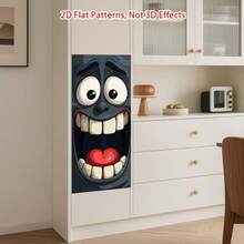 Funny Cartoon Big Mouth Face Trash Can Sticker, Waterproof Removable Vinyl Trash Can Decal, 2D Flat Pattern Outdoor Yard Porch Trash Can Decoration, DIY Peel And Stick Creative Home Garden Cabinet Decor - Face Trash Can Stickers - View 10