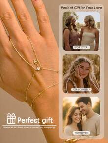 outingfit 1pc Multi-Layer Eight-Pointed Star Connected Finger Bracelet, Fine Beaded Chain Integrated Back Of Hand Chain, Niche Delicate Gold Hand Jewelry For Women - Gold - View 2