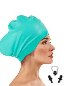 Unisex Oversized Swim Cap, Ponytail Design, Suitable For Long And Thick Curly Hair, Dreadlocks, Braids, Afro Hair, Silicone Material, Keeps Hair Dry, Beach Essential, Beach Accessory, Pool Float - Multicolor - View 28