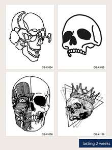 4PCS Herbal Juice Semi-Permanent Tattoo Stickers Gothic Skull Pattern 14 Days No Fading Music Festival Party Gift Arm Leg Shoulder Neck Collarbone Body Temporary Tattoo Stickers - Blue - View 10