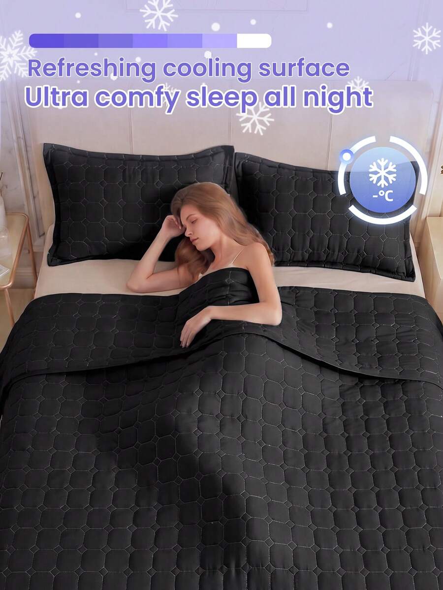1pc Cooling Comforter, Black Honeycomb Grid Pattern Bedding, Air Conditioning Quilt, Room Decor, Breathable & Lightweight, Ultra Soft & Comfortable, Suitable For Twin/Full/Queen/King Bed, Applicable For Home And Dorm, Pillow And Pillowcase Not Included, Machine Washable