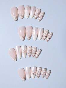 24pcs Long Almond Shape 3D Gel Nail Stickers With Flower And Pearl Decor Design French Manicure Nail Patches, Includes 1 Double-Sided Adhesive And 1 Nail File, Suitable For Short Nails, Ocean Nails, Beach Nails, Summer Nails - Multicolor - View 4