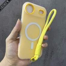 1 Stylish Phone Case, Does Not Include Lanyard Or Stand, New Minimalist Niche Design With Large Holes, Light Yellow Jelly Skin Feel, Two-In-One Magnetic Protective Case With Hand Strap For 17 17air 17pro 17promax 16 16plus 16pro 16promax 15 15pro 15promax 14 14pro 14promax 13 13pro 13promax 12 12pro 12promax 11, Can Store Photos. - 黃色 - 查看 6