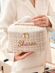 1pc Personalized Customized Makeup Bag, Embroidered Letter Name, Custom Jewelry Storage Box, Personalized Gift For Her, Bridesmaid Gift, Travel Makeup Bag, Mother's Day Gift - Multicolor - View 5