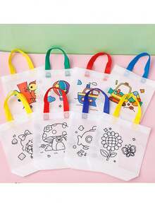 5 piezas/1 pieza Bolsas de regalo DIY con garabatos para fiestas festivas (patrones aleatorios) – Con asas de bucle resistentes; ideales para recuerdos de fiesta, cumpleaños, Halloween, bodas, recompensas de regreso a la escuela, pequeños regalos, manualidades, bolsas de regalos para eventos y decoraciones navideñas. - Multicolor - Ver 5