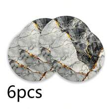 Round Polyester Placemat 36*36cm, Vintage Geometric Triangle And Gold Marble Print, Waterproof Heat-Resistant Washable, For Dining Table Decoration And Heat Insulation - Multicolor - View 18