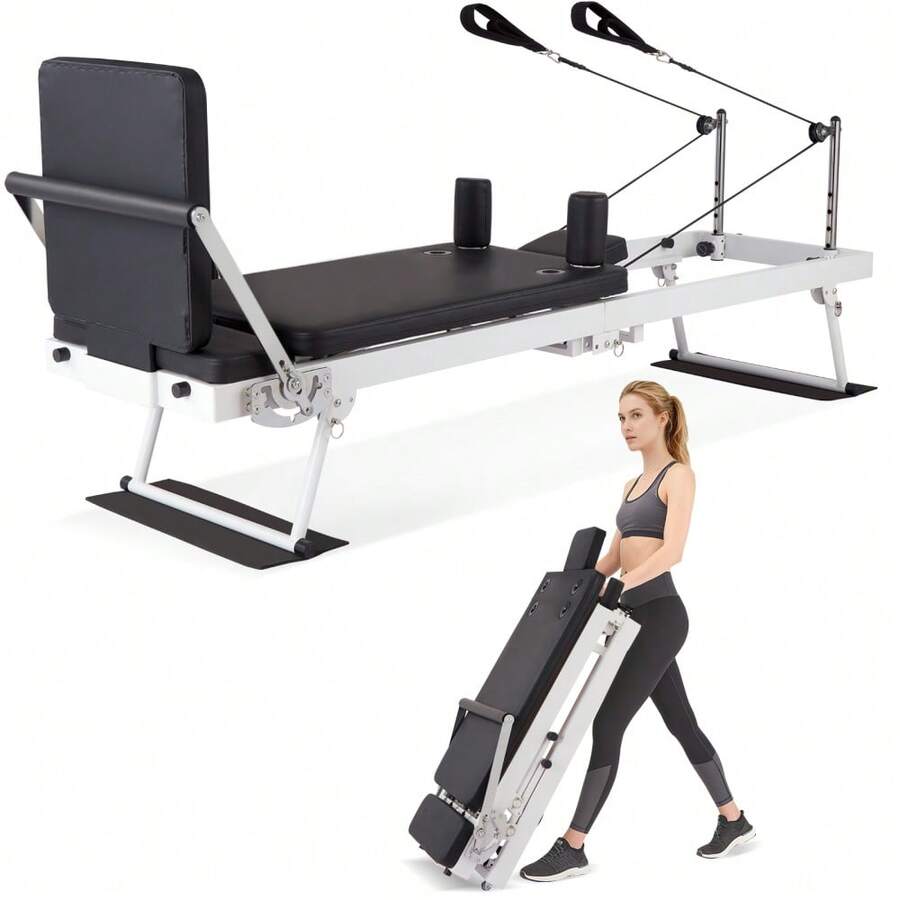 Studyset Pilates Reformer Machine For Home Gym, Foldable Pilates Equipment With Jump Board, Springs And Cords, Adjustable Resistance Trainer, Compact Pilates Machine For Full Body Workout - White - View 1