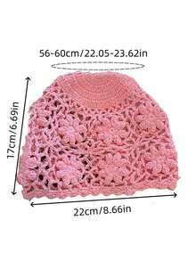 1 pieza Gorro de estilo vintage para mujer, hueco, transpirable, hecho a mano con patrón floral de ganchillo, versátil, que estiliza el rostro, para viajes y uso diario - flores - Ver 11